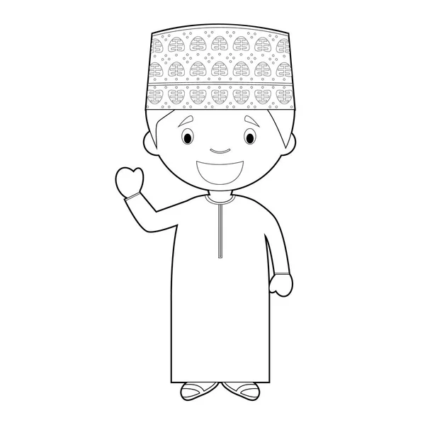 Personaje Dibujos Animados Para Colorear Fácil Omán Vestido Manera Tradicional — Vector de stock