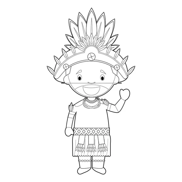 Personagem Desenho Animado Coloração Fácil Papua Nova Guiné Dani Tribe — Vetor de Stock