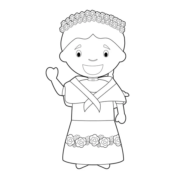 Personaje Dibujos Animados Para Colorear Fácil Filipinas Vestido Manera Tradicional — Vector de stock