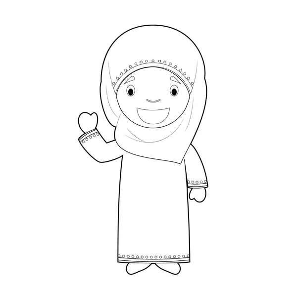 Personagem Desenho Animado Fácil Coloração Qatar Vestido Maneira Tradicional Vector — Vetor de Stock