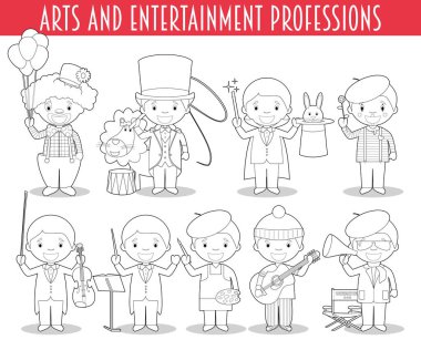 Vektör Seti Sanat ve Eğlence Meslekleri karikatür tarzıboyama için.