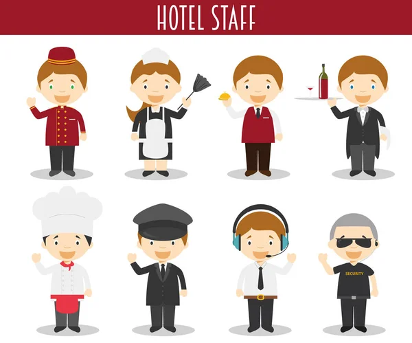 Vector Set Hotel Staff Professions Cartoon Style — Stock Vector