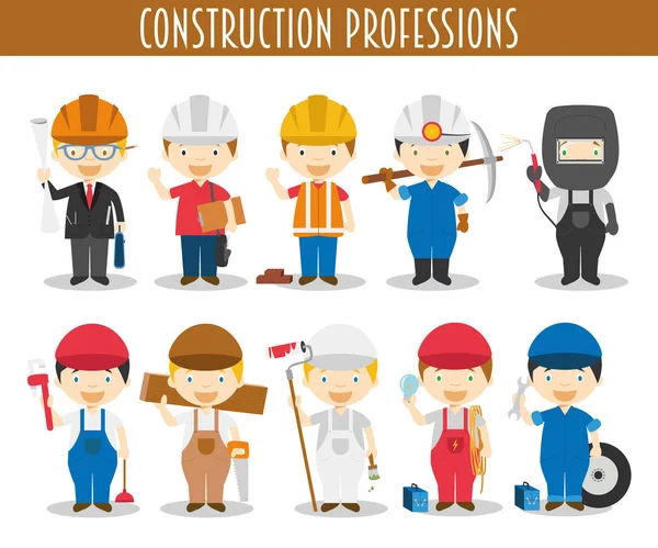 Vector Set Construction Professions Cartoon Style — Stock Vector