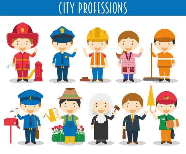 Vector Set City Professions Cartoon Style — Stock Vector