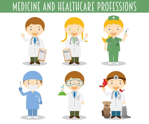 Vector Set Medicine Healthcare Professions Cartoon Style — Stock Vector