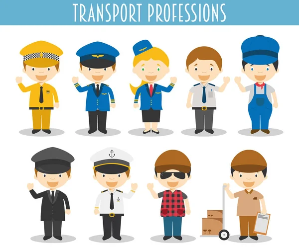 Vector Set Transport Professions Cartoon Style — Stock Vector