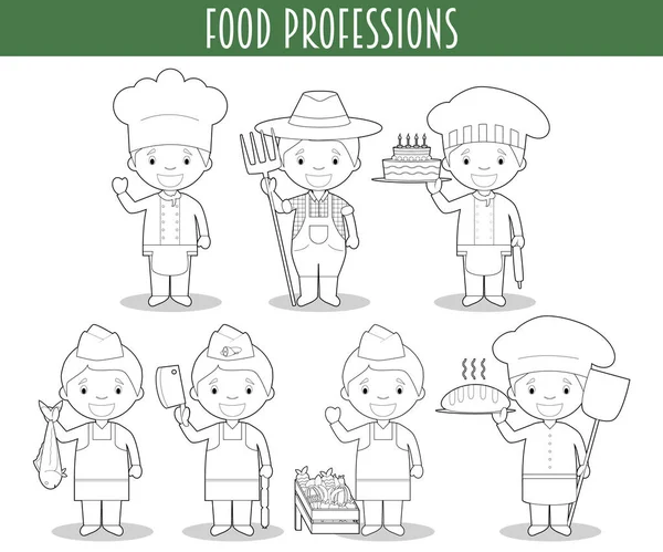 Conjunto Vectorial Profesiones Industria Alimentaria Para Colorear Estilo Dibujos Animados — Vector de stock