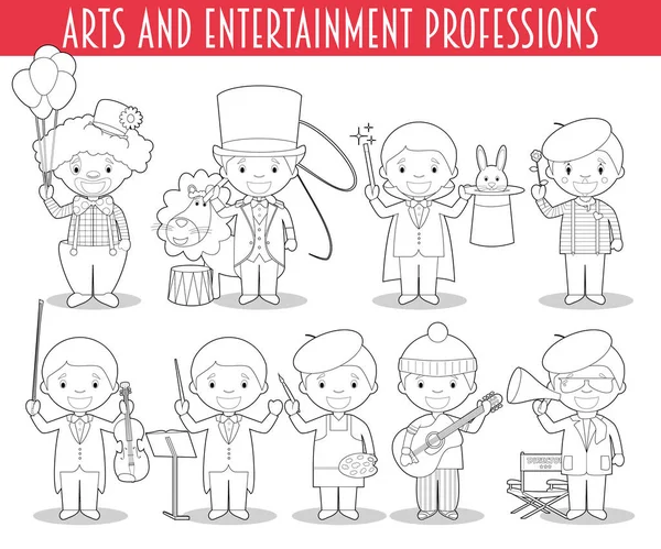 Vektör Seti Sanat ve Eğlence Meslekleri karikatür tarzıboyama için.
