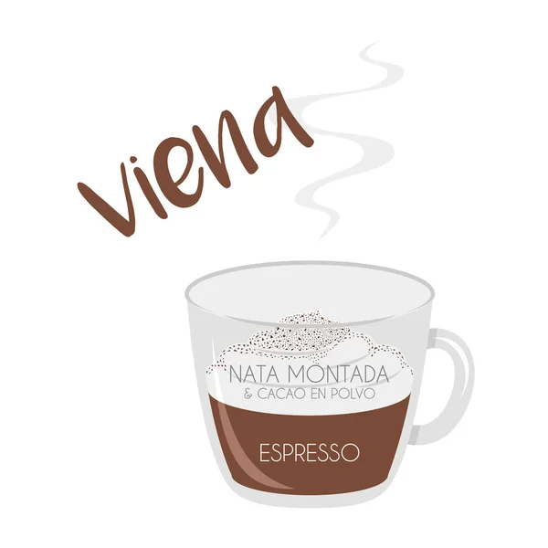 Vector Illustration Vienna Coffee Cup Icon Its Preparation Proportions Names — Stock Vector