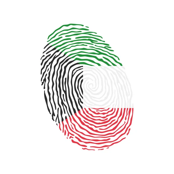 Vetor de impressão digital colorido com a bandeira nacional do Kuwait — Vetor de Stock