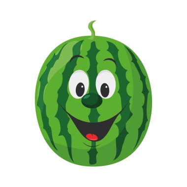 Meyve Özellikleri Koleksiyonu: Komik ve gülümseyen bir karpuz karakterinin vektör çizimi.