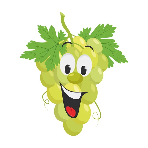 Collezione Personaggi Frutta Illustrazione Vettoriale Simpatico Sorridente Grappolo Uva Verde — Vettoriale Stock