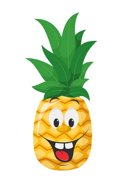 Colección Personajes Frutas Ilustración Vectorial Personaje Piña Divertido Sonriente — Vector de stock