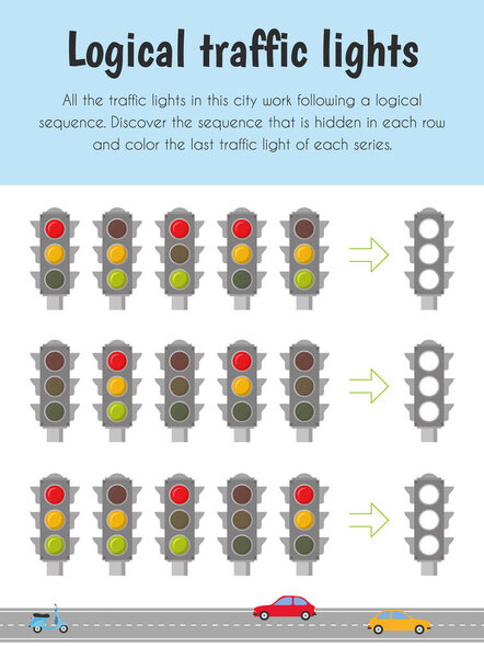Учебный лист по логике светофоров. Основной модуль для логического обоснования. 5-6 лет. Серия учебных листов
