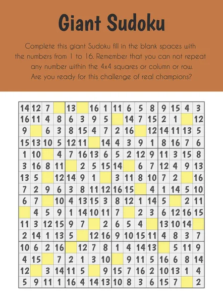 Giant Sudoku Educational Sheet Módulo Primario Habilidad Numérica Años Hojas — Archivo Imágenes Vectoriales