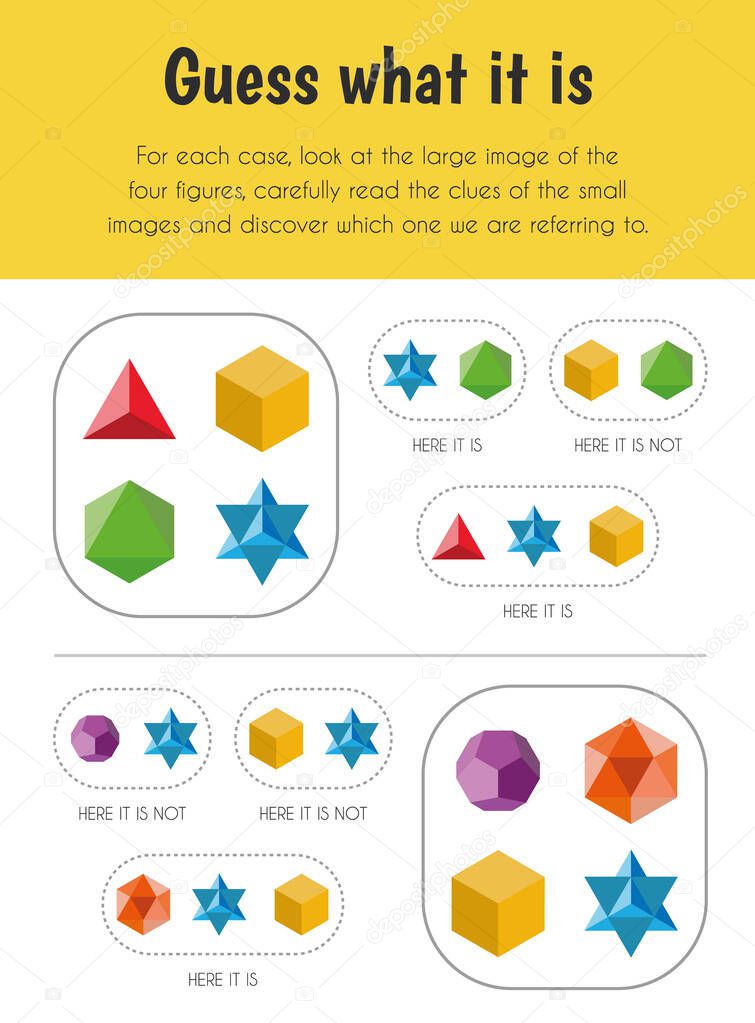 Guess what it is Educational Sheet. Primary module for Logic Reasoning. 5-6 years old. Educational Sheets Series
