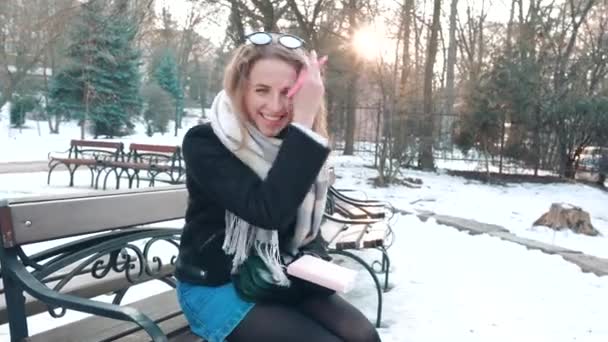 Portrait Of Attractive Young Woman Making Some Notes In The Notebook. — Stock Video