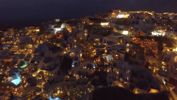 4K Drone Shot Of Santorini night — Stock Video