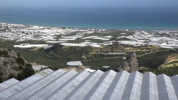 Vista da plantação de campos de vegetais agrícolas e estufas — Vídeo de Stock