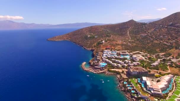 Greece Crete Elounda Touristic Resort Village Seen From Above — Stock Video