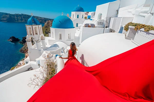 Oia Santorini 'de Gezgin Turist Kadın Meşhur Avrupa Hedefinde