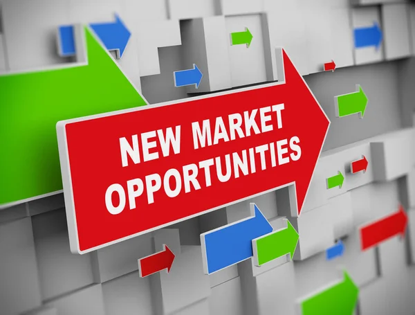 3d illustration of moving arrow of market opportunities on abstract wall background.