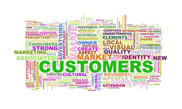 Illustration of wordcloud word tags of concept of customers