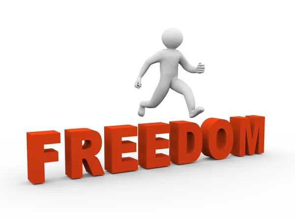 3d man jumping over freedom — Stock Photo, Image