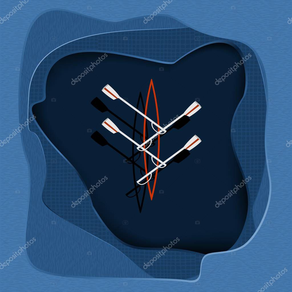 Red and white boat on a blue background, rowing logo vector illustration