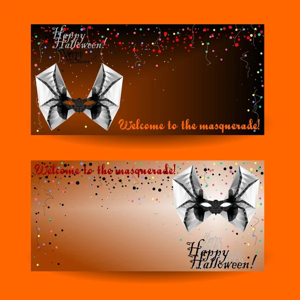 Black orange Halloween label with spider mask — Stockový vektor