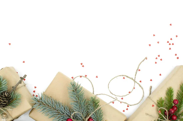 Las Cajas Regalo Para Navidad Año Nuevo Están Sobre Fondo — Foto de Stock