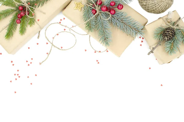 Las Cajas Regalo Para Navidad Año Nuevo Están Sobre Fondo — Foto de Stock