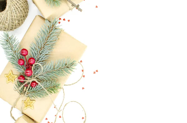 Подарочные Коробки Рождество Новый Год Белом Фоне — стоковое фото