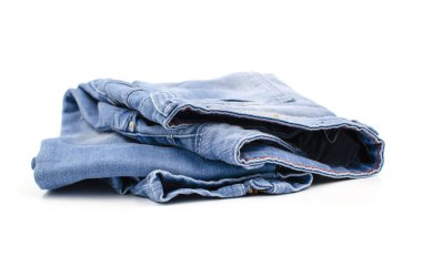 Mavi kot pantolon, beyaz arka plan, giyim, moda, sadaka