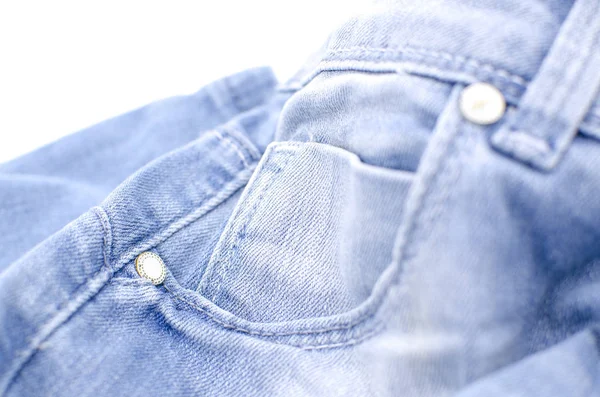 Calça Jeans Azul Fundo Branco Roupas Moda Caridade — Fotografia de Stock