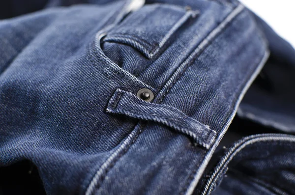 Jeans Azul Escuro Fundo Branco Roupas Moda Caridade — Fotografia de Stock