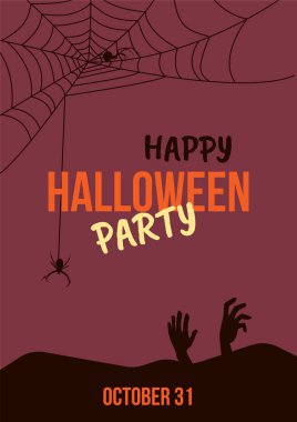 Yarasa ve zombi elleri ile mutlu halloween parti davetiye/poster