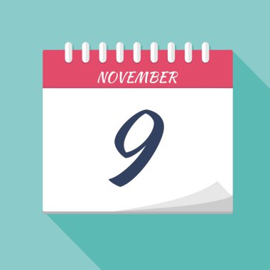 Vektör illüstrasyon. Takvim simgesi. Takvim Tarihi - 9 Kasım. Planlama. Zaman yönetimi.