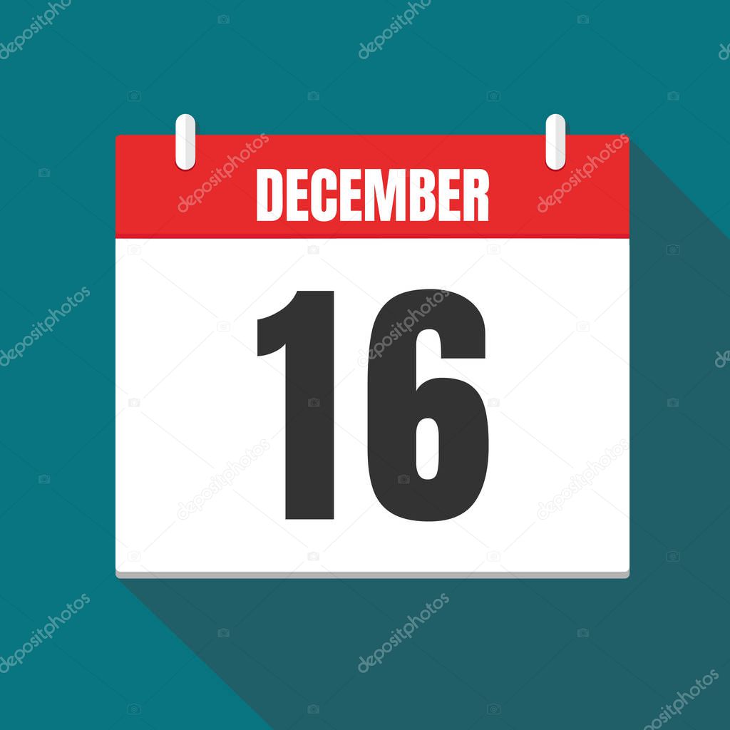 Vector illustration. Calendar icon. Calendar Date - Desember 16. Planning. Time management.