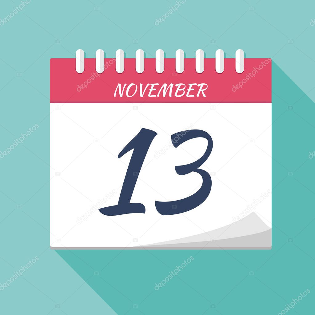 Vector illustration. Calendar icon. Calendar Date - November 13. Planning. Time management.