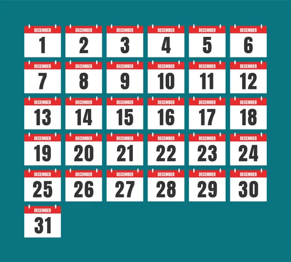 Décembre Ensemble Icônes Calendrier Vectoriel — Image vectorielle