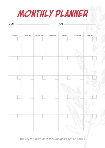 Monthly planner with minimalistic floral design and motivational — Stock Photo, Image