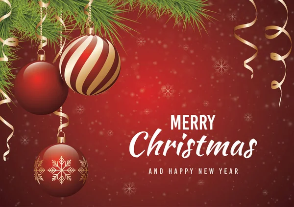 Kırmızı topları ve altın süslemeleri olan kırmızı bir Noel arkaplanı