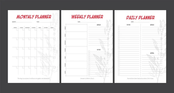 一组具有简约花卉设计的规划者。 每月、每周 — 图库矢量图片