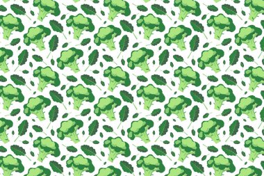 Brokoli ve yaprak deseni. Beyaz üzerine parlak yeşil gıda deseni