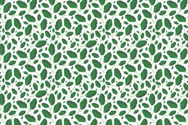 Beyaz üzerine yeşil yaprak deseni. Yeşil yapraklar arkaplan