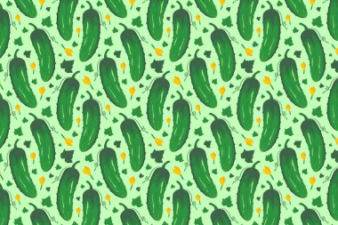 Yeşilde salatalık deseni. Parlak besin düzeni