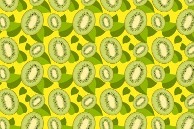 Sarı arka planda kivi deseni var. Yeşil meyve arkaplanı