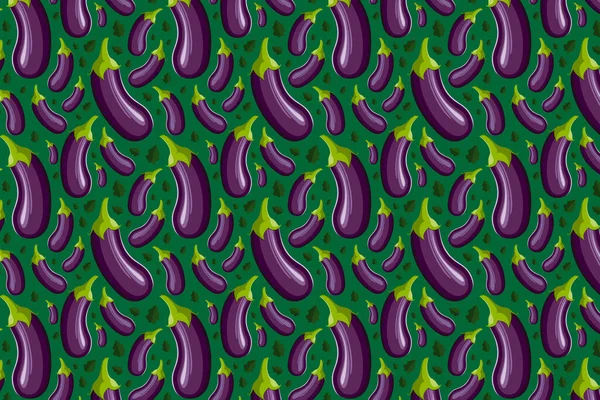 Eggplant pattern on green. Bright food pattern