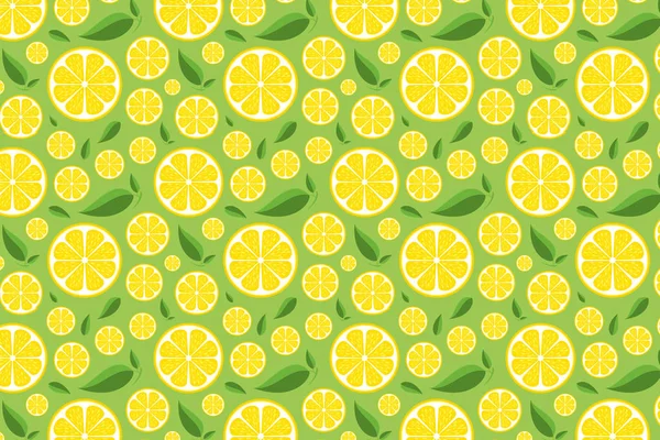 Lemon pattern on green. Bright yellow fruit background